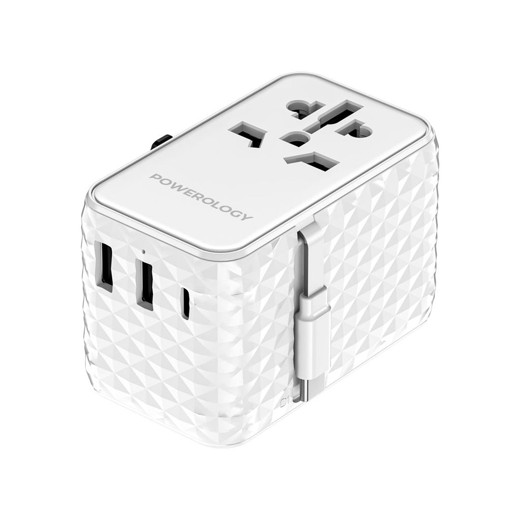 Powerology GaN 20W PD Universal Adapter Retractable Type-C Cable
